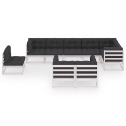 Sodo komplektas su pagalvėlėmis (10 dalių, baltas) - Lauko baldų komplektai