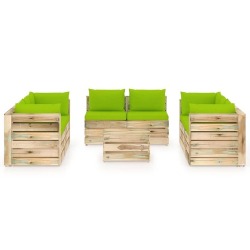 Sodo komplektas su pagalvėlėmis, impregnuota mediena, 9 dalių - Lauko baldų komplektai