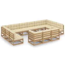 Sodo komplektas su pagalvėlėmis, medaus rudas, pušis, 13 dalių - Lauko baldų komplektai