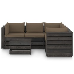 Sodo komplektas su pagalvėlėmis/ruda, 6 dalių, impregnuota mediena - Lauko baldų komplektai