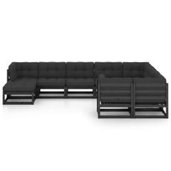 Sodo komplektas su pagalvėmis (10 dalių, juodas) - Lauko baldų komplektai
