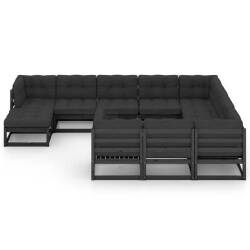 Sodo komplektas su pagalvėmis (11 dal., juodos sp.) - Lauko baldų komplektai