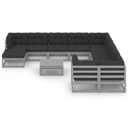 Sodo komplektas su pagalvėmis (12 dalių, pilkas) - Lauko baldų komplektai