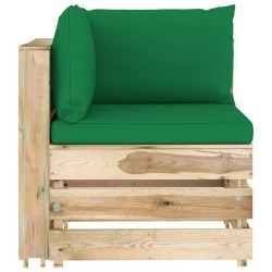 Sodo komplektas su žaliomis pagalvėlėmis, 6 dalių, impregnuota mediena - Lauko baldų komplektai