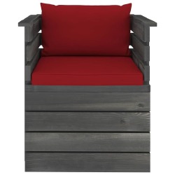 Sodo krėslas su pagalvėlėmis , pušies mediena, vyno raudona - Foteliai, sofos