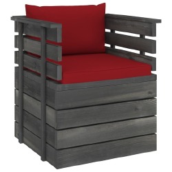 Sodo krėslas su pagalvėlėmis , pušies mediena, vyno raudona - Foteliai, sofos