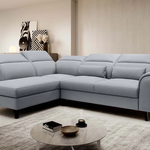 Kampinė sofa EL3928 su apmušaliniu diržu ir medinėmis kojelėmis