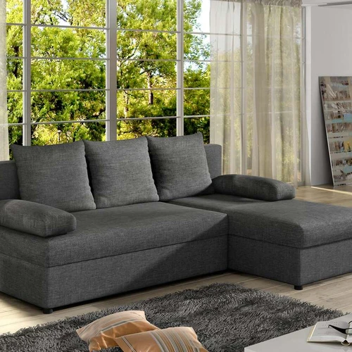 Minimalistinė kampinė sofa su stumdomu dugnu