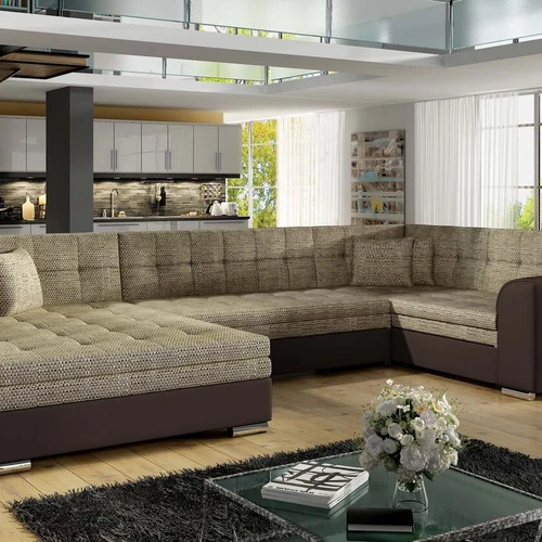 Kampinė sofa su minkšta sėdyne ir kontūriniais atlošais