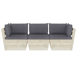 Trivietė sodo sofa iš palečių su pagalvėlėmis, eglės mediena, pilka - Foteliai, sofos