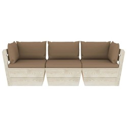 Trivietė sodo sofa iš palečių su pagalvėlėmis, eglės mediena, ruda - Foteliai, sofos