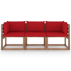 Trivietė sodo sofa iš palečių su raudonomis pagalvėlėmis, eglė - Foteliai, sofos