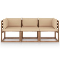 Trivietė sodo sofa iš palečių su smėlio pagalvėlėmis, eglė - Foteliai, sofos