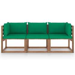 Trivietė sodo sofa iš palečių su žaliomis pagalvėlėmis, eglė - Foteliai, sofos