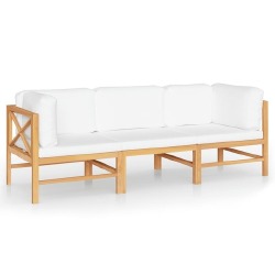 Trivietė sodo sofa su kreminėmis pagalvėlėmis, tikmedis - Foteliai, sofos