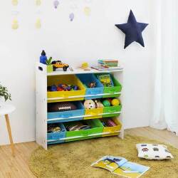 Vaikiška lentyna su spalvingomis dėžutėmis - Žaislų dėžės