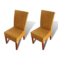 Valgomojo kėdės (2vnt, rudos, natūralus ratanas) - Kėdės