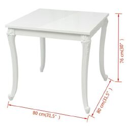 Valgomojo stalas (80x80x76 cm, labai blizgus, baltas) - Stalai