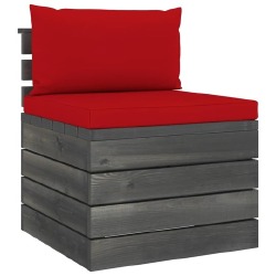 Vidurinė sodo sofos dalis iš palečių su pagalvėlėmis, pušis, raudona - Foteliai, sofos